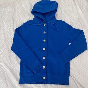 NWT BOLIVARES Camilo Hood Peruvian Cotton Button Up Cardigan Bright Blue M